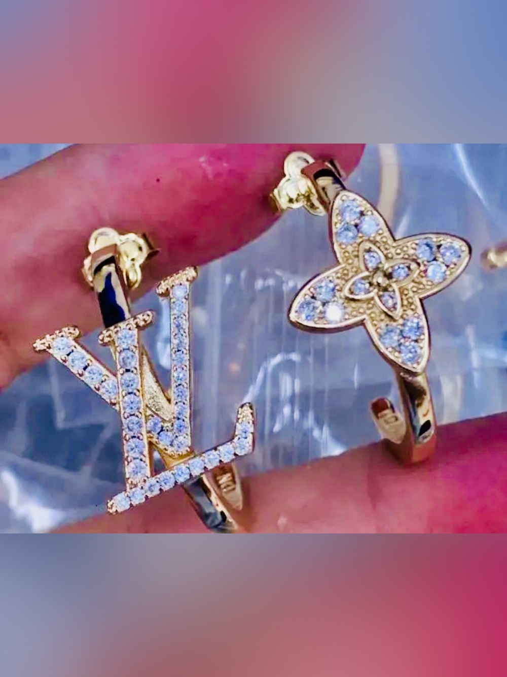 Gold Crystal LV
Logo Hoop Earrings